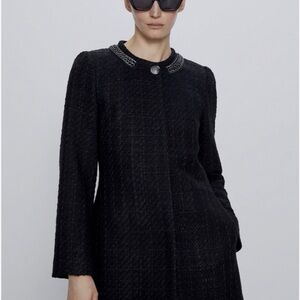 Zara Elegant Black Textured Collar Coat